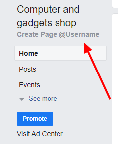 create username for fb page